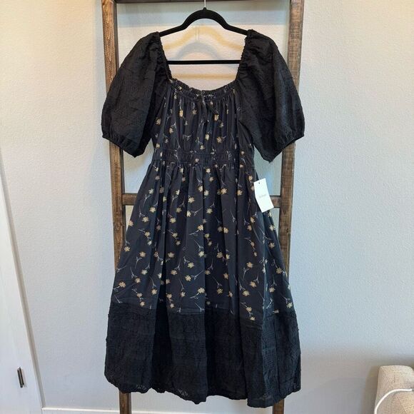 NWT Bohme Black Floral Rebekah Midi Dress - Picture 4 of 9